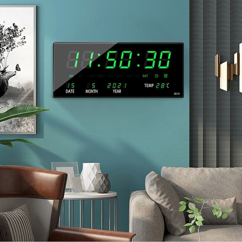 Large Screen Digital Wall Clock LED Display Desk Time Temperature Calendar Date