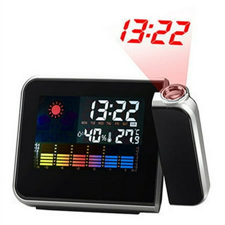 LCD Projection Digital Weather Snooze Alarm Clock LED Backlight Color Display