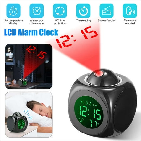 LED Projection Alarm Clock Digital LCD Dissplay Voice Talking Weather Snooze USB