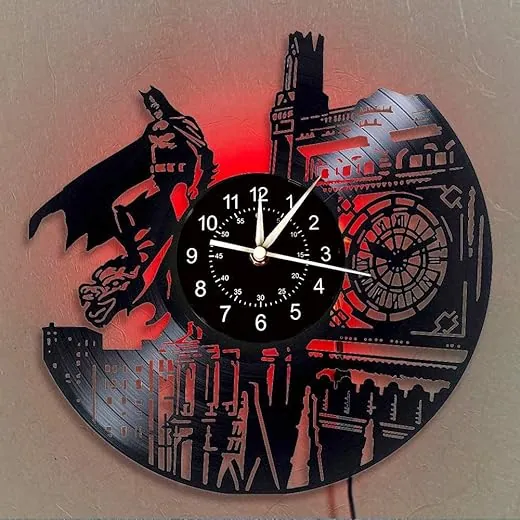 LED Vinyl Record Wall Clock Bat Heroes Gifts for Birthday Christmas Anniversary, Creative 7 Color Night Lamp Clock Epic Movie Unique Modern Art Home Decor- Gift Ideas for Men,Parents, Teens (A-led)