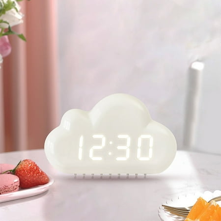 Leesechin Creatives Alarm Clock,Four Clouds,Voice Controlled LED Clock,Bedside Snooze Small Alarm Clock,Student Calendar Night Light Electronic Clock