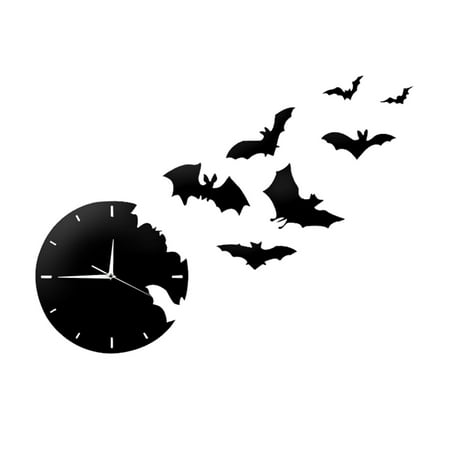 Lloopyting Black clock wall decor Batman alarm clock Batman clock 3D Wall Clock Bat Wall Decoration Realistic Scary Bat Silhouette Wall Clock