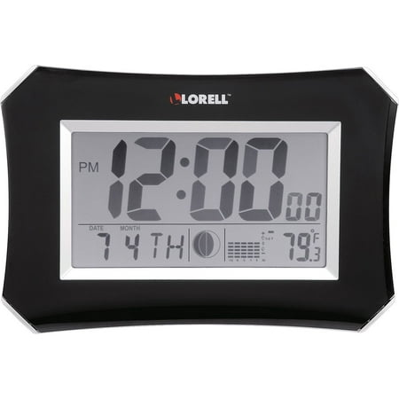 Lorell LCD Wall/Alarm Clock Digital, Quartz, LCD, Black Main Dial, Silver/Plastic Case