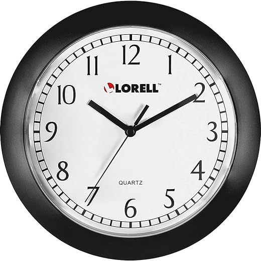 Lorell Wall Clock with Arabic Numerals, 9-Inch, White Dial/Black Frame