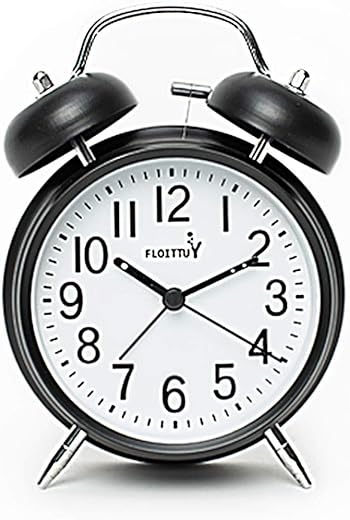 {Loud Alarm for Deep Sleepers) 4'' Twin Bell Alarm Clock with Backlight for Bedroom and Home Decoration(Black)