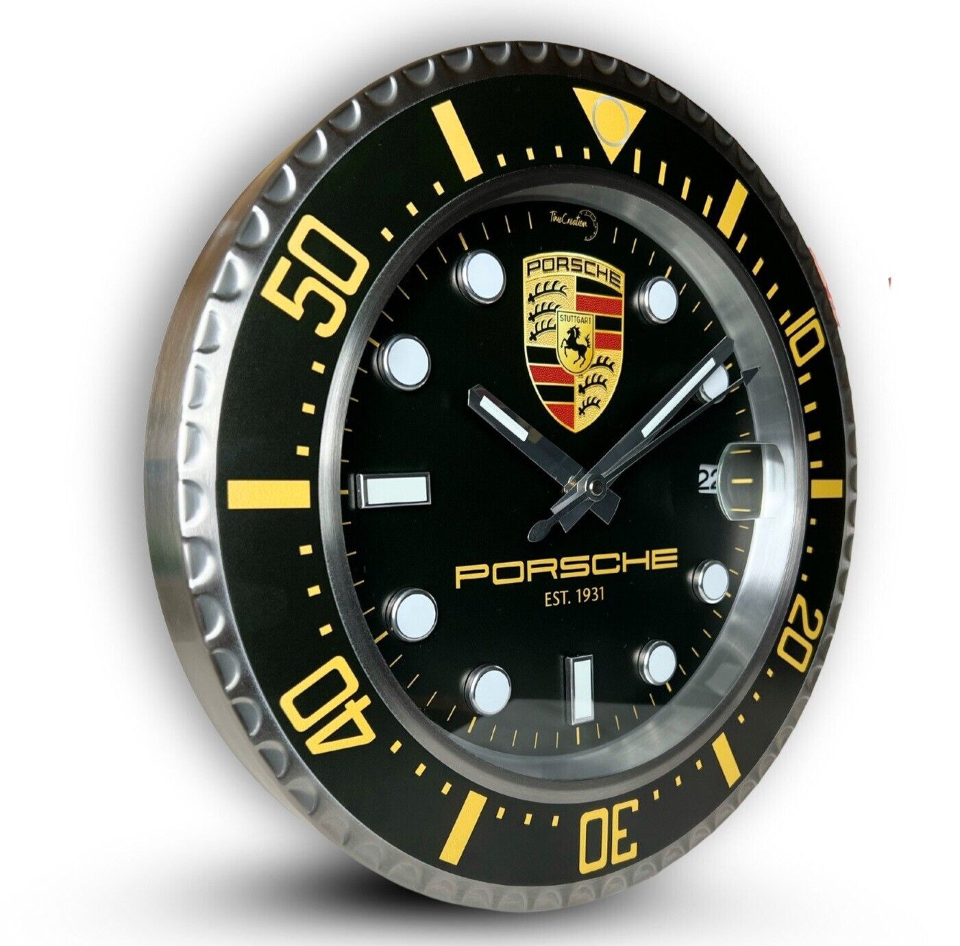 Luxury PORSCHE Wall Clock with DATE Magnifier Interior Design Sport Car