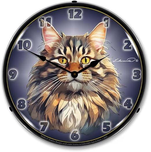 Main Coon Cat LED Lighted Clock