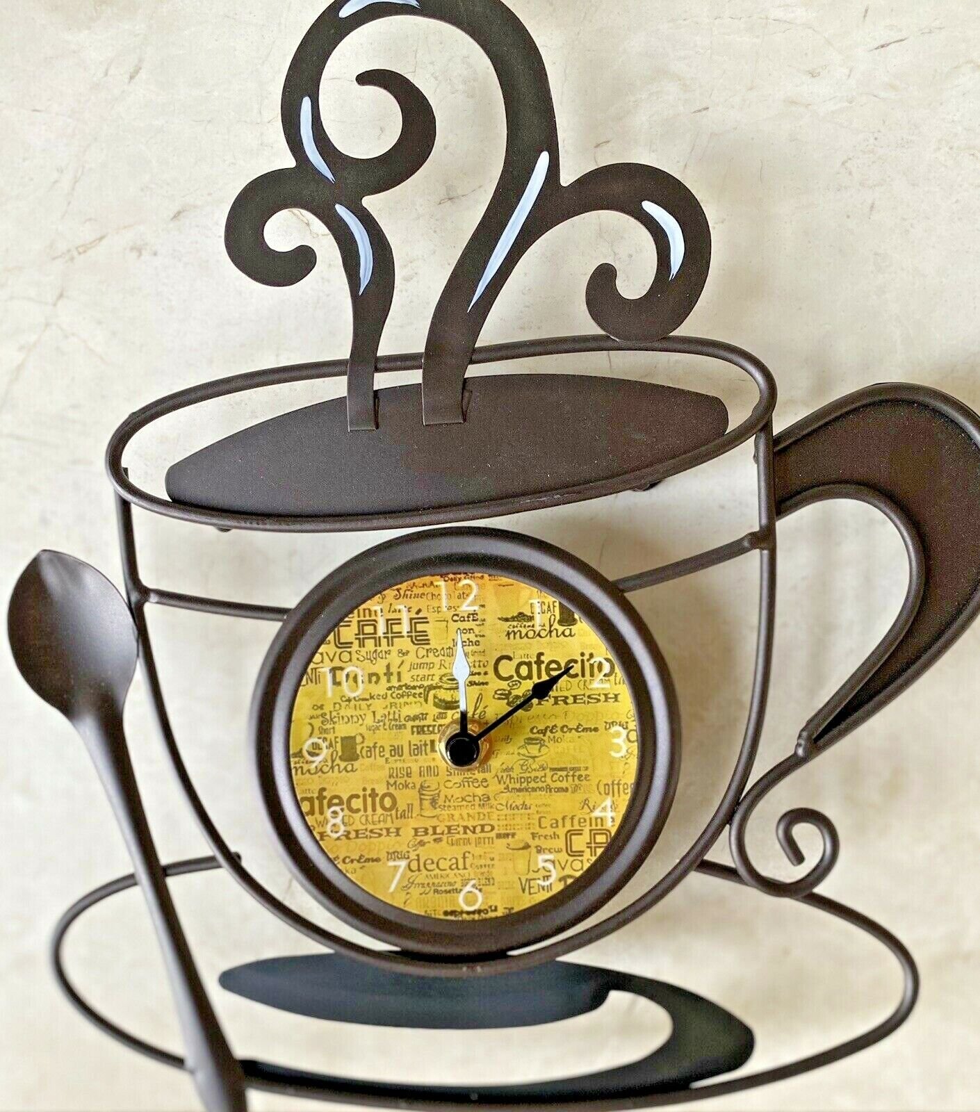 Metal Coffee Lover’s Java Cup Kitchen Wall Art Brown Hanging Clock