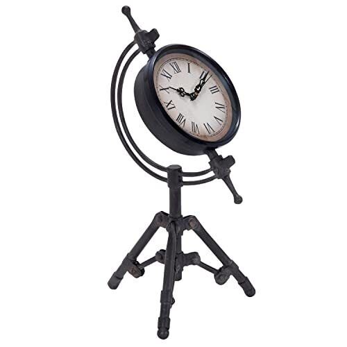 Metal Tripod Clock, 7" x 7" x 14", Black