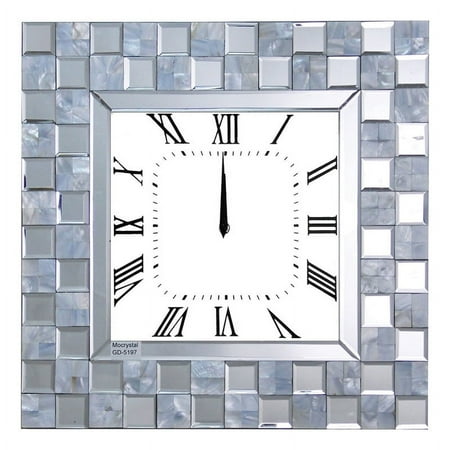 Mirror Accented Wooden Analog Wall Clock In Square Shape White