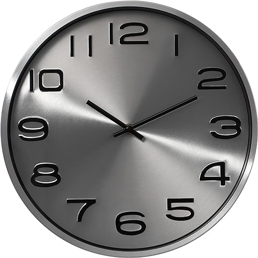 Modern Decorative Aluminum Round Wall Clock for Living Room, Kitchen, Dining Room, Silver