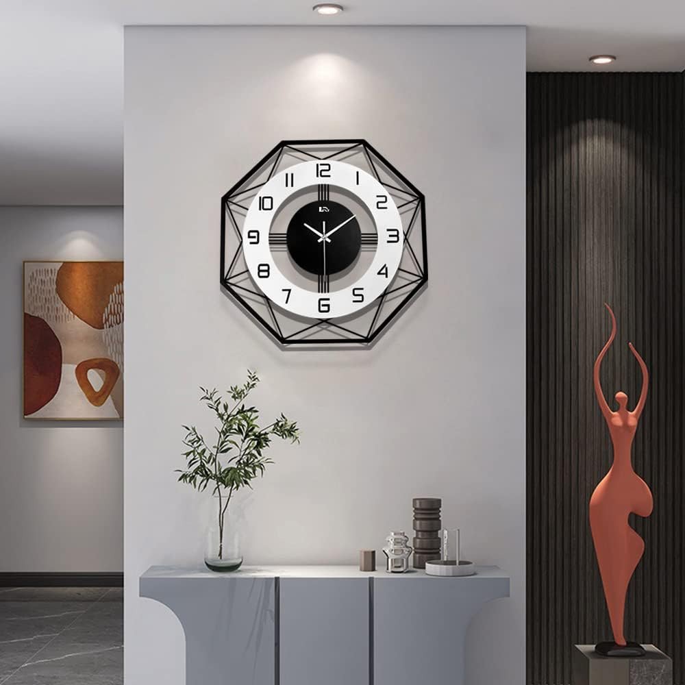 Modern Wall Clock for Living Room Decor Black Office Large Big Silent Frameless