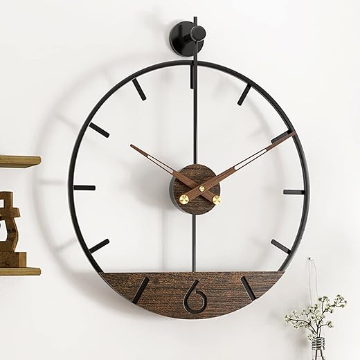 Modern Wood Walnut Dial Wall Clock, Large Simple Wall Decor Metal Frame Silent Non Ticking Clock for Living Room Decor, Kitchen, Bedroom, Study Decoration, Handmade Home Gift Idea, 22.5in