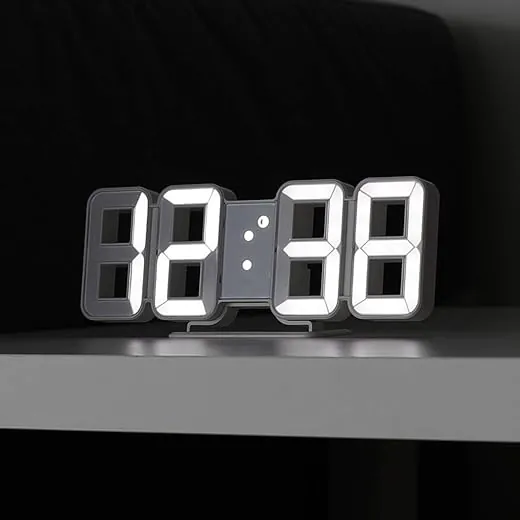 mooas 3D Pure Mini White LED Clock, Multi-Function LED Clock (Calendar, Alarm, Temperature) (8.5 White Table Alarm Clock)