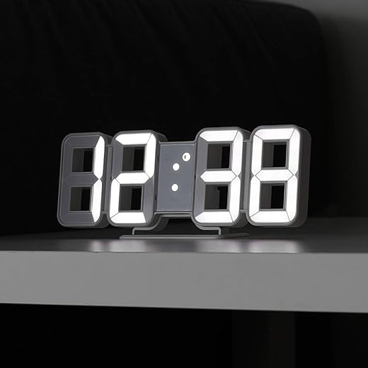 mooas 3D Pure Mini White LED Clock, Multi-Function LED Clock (Calendar, Alarm, Temperature) (8.5" White Table Alarm Clock)