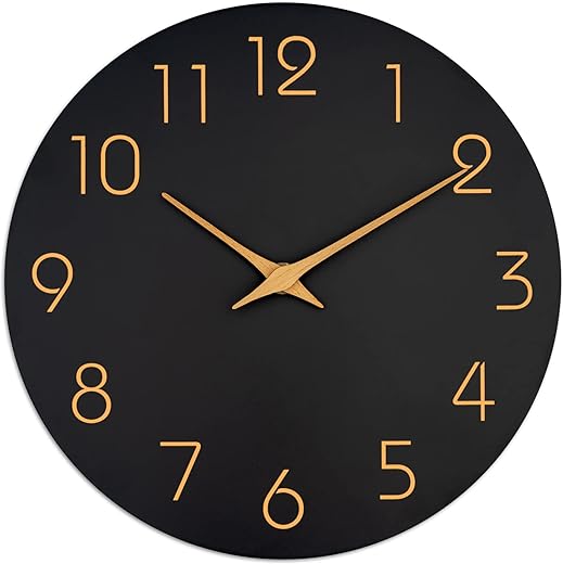 Mosewa Large Wall Clock 16 Inch Black Wall Clocks Battery Operated Silent Non-Ticking - Simple Minimalist Rose Gold Numbers Clock Decorative for Bedroom,Living Room, Kitchen,Home,Office(16 Black)