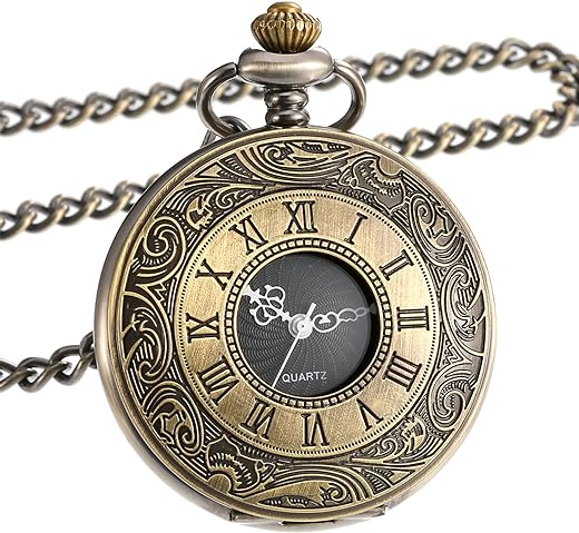 Mudder Vintage Roman Numerals Scale Quartz Pocket Watch with Chain