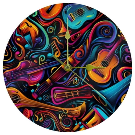 Musical instruments Premium Acrylic Circular Wall Clock - Elegant Timepiece for Modern Décor - Silent Sweep Movement - for Home or Office - 12 Inch Diameter