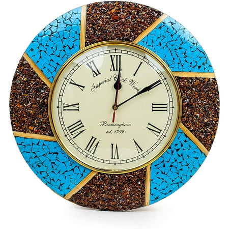 Nagina International Large Mosaic Colorful Marble Stones Gems Embedded Premium Decorative Crafted Time's Wall Clock | Unique Lavish Decor Gifts