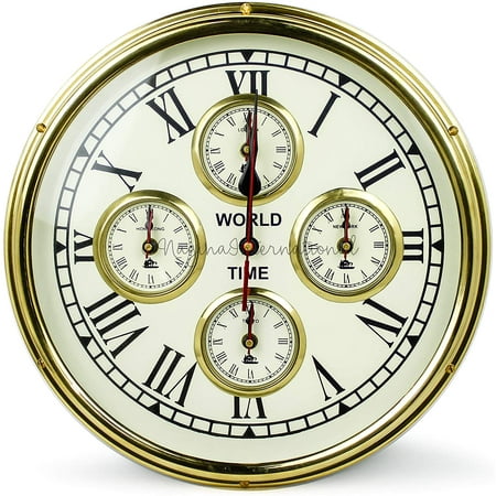 Nagina International Nautical Brass World Times Clock with Five Mechanism Motors | Nautical Boat Ship Accessorial Clock