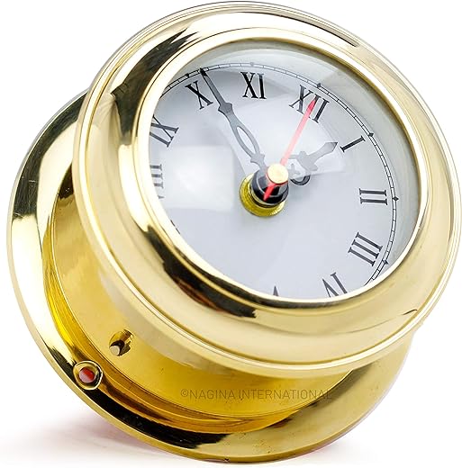 Nagina International, Solid Brass Ships Clock Maritime Gimbals Ship's Timekeeper.