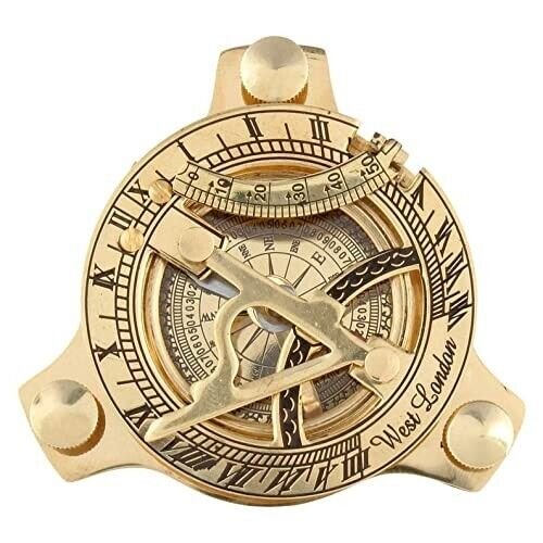 Nautical 3" Brass Sundial Compass, Compasses, Antique Vintage Sundial gifts