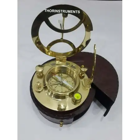 Nautical Brass Sundial Compass - With Leather Case