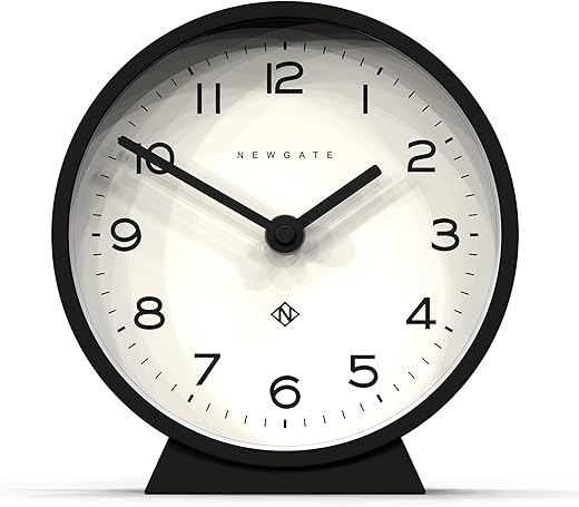 NEWGATE® M Mantel Silent Sweep Mantel Clock - 'No Tick' - A Modern Tabletop Clock - Small Clock - Living Room Clock - Office Clock - Desk Clock - Minimalist Dial (Black)