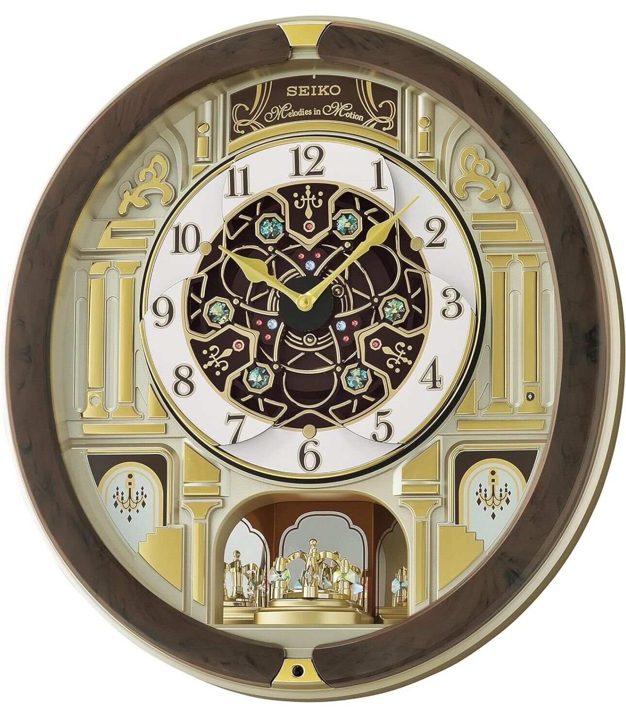 New Seiko Melodies in Motion Wall Clock 40 Songs - Golden QXM394BRHZ