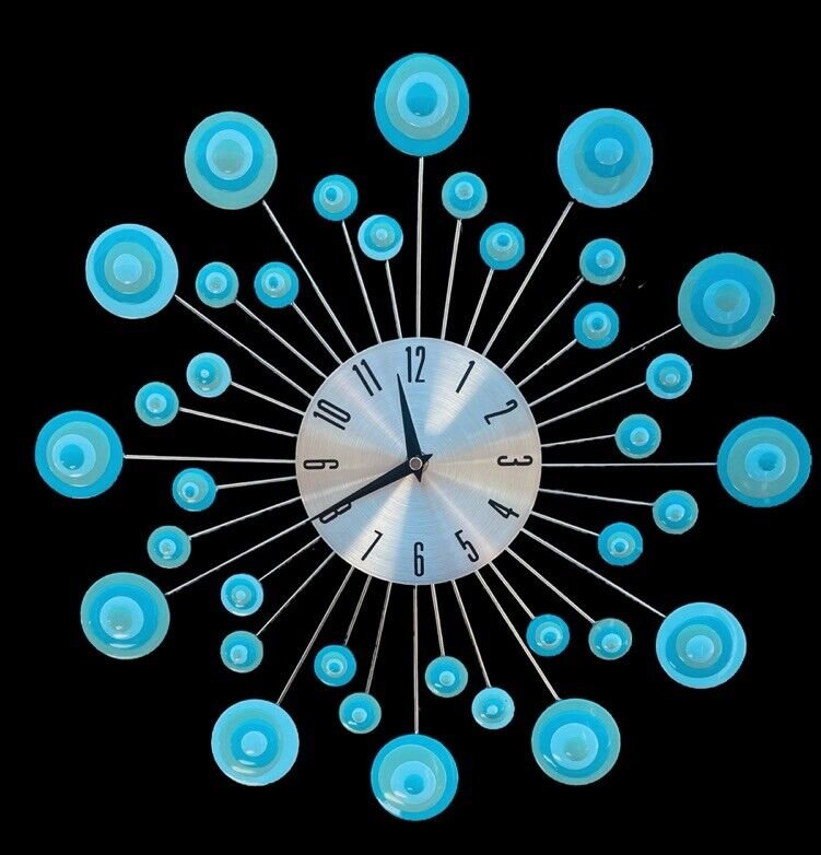 New Starburst Wall Clock w/Drops. Mid Century Modern. “Turquoise Dreams”