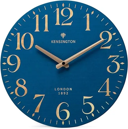 NIKKY HOME Navy Blue Wooden Wall Clock 12 Inch - Battery Operated Silent Non Ticking Clock Decor for Kitchen, Living Room, Bathroom, Office