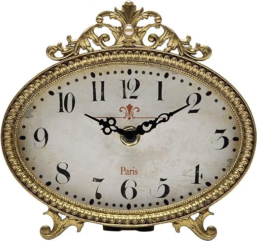 NIKKY HOME Vintage Table Clock, French Turquoise Color Rococo Style Desk Clock Battery Operated Rustic Design, Home Décor for Living Room, Bedroom, Bedside, Desk, Gift Clock - Gold