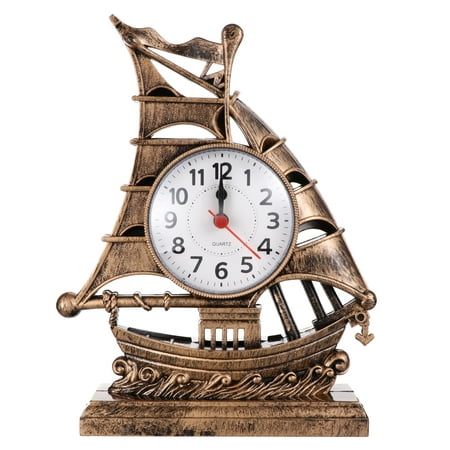 NUOLUX Clock Alarm Sailboat Vintage Table Retro Desk Model Ornament Figure Bedside Clocks Metal Silent Collection Antique