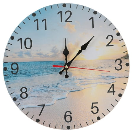 NUOLUX Wall Clock Beach Clock Mute Hanging Decorative Round Coastal Scenery Designed Watch Party Number Timer Dial Favors