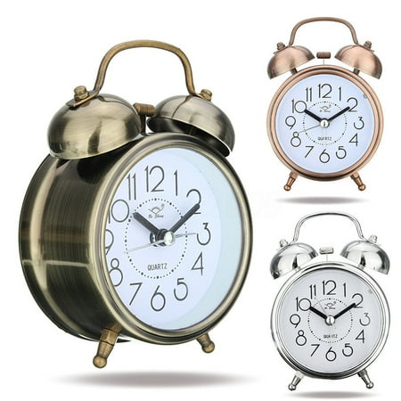 NUZYZ Classic Vintage Silent Quartz Double Bells Bedside Table Alarm Clock with Handle