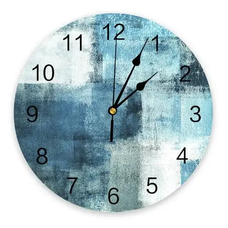 Oil Painting Abstract Geometric Blue Wall Clocks Silent Home Cafe Office Wall Decor Clocks for Kitchen Art Large Wall Clocks