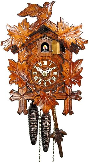 Original German cuckoo-clock (certified), mechanical 1-day movement with 1 bird and 5 leaves, coo-coo clocks from the Black-Forest, Germany by DV-Marketing, SchwarzwÃƒ¤lder Kuckucksuhren