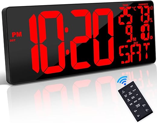 [Oversized] 18" Large Digital Wall Clock with Remote Control, Auto-Dimming Digital Clock Large Display with Date/Temp/Week, DST, Alarm, 5.9”Jumbo Numbers Large Digital Clock for All Large Spaces Use