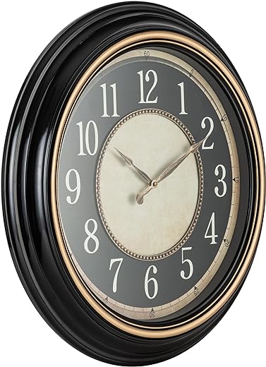 Pacific Bay Norden Huge Decorative Light-Weight 23-inch Wall Clock Silent, Non-Ticking, 3-D Dial, Easy-to-Read, Quartz Battery Operated, Glass Face Cover