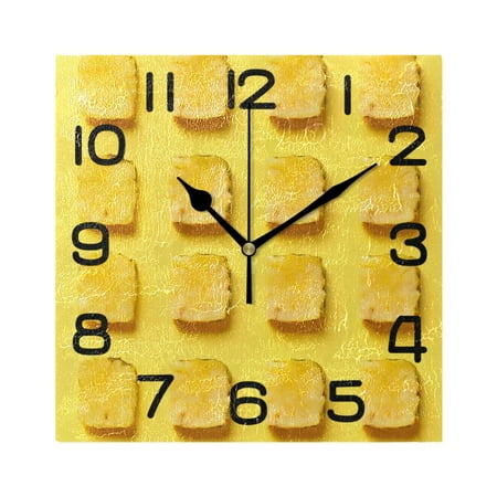 Pine-apple Wall Clock Square Silent Non-Ticking Battery Operated Retro 7.78 Clock Home Kitchen Office Decoration