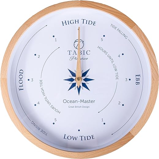 Planeteco Ocean Master Tide Clock - Stylish Home Decor Accessory with High-Low Tide Display - Elegant Wall Clock Design - Ideal for Planning Beach and Ocean Activities - Natural Stain