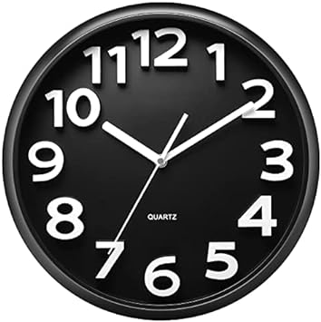 Plumeet 13'' Wall Clock, Large Battery Operated Wall Clocks Silent Non-Ticking Quartz, Modern Style Suitable for Bedroom Living Room Office Decor - 3D Numbers Display Easy to Read, Black