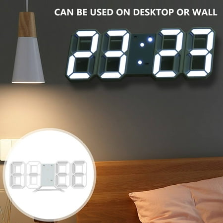 Pluokvzr 3D LED Wall Clock & Desk Alarm Clock Display Living Room White Light-White Frame(Need To Be Plugged In)