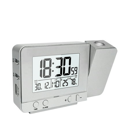 Projection Alarm Clock For Bedroom With Thermometer Hygrometer Digital Project Ceiling Clock Dimmable Led Display With Usb 180°Rotable With Dual Alarms 12/24H Snooze