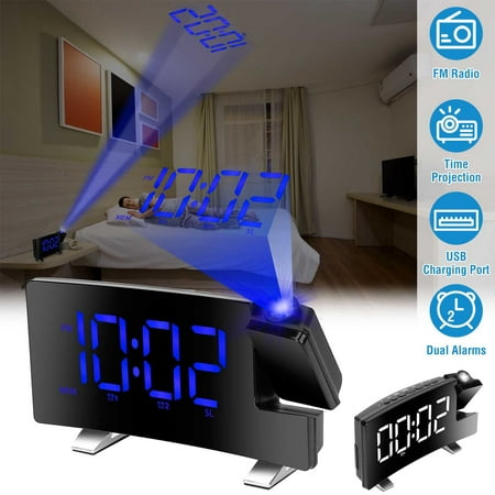 Projector Digital Clock with Radio, iMountek Projection Clock with Large LED Screen, USB Port, 2-Alarm Setting, Grad Gift(Blue)