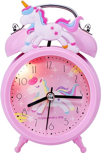 QearFun Unicorn Alarm Clock for Girls Kids, Cute Bedroom Decoration, Non Ticking Silent Second Hand, w/Backlight Super Loud Twin Bell, for Kids Toddlers Unicorn Gifts 2