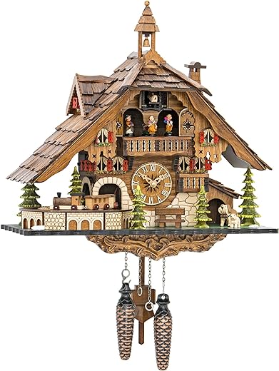 Quartz Cuckoo Clock Black Forest House with Moving Train, with Music EN 48110 QMT