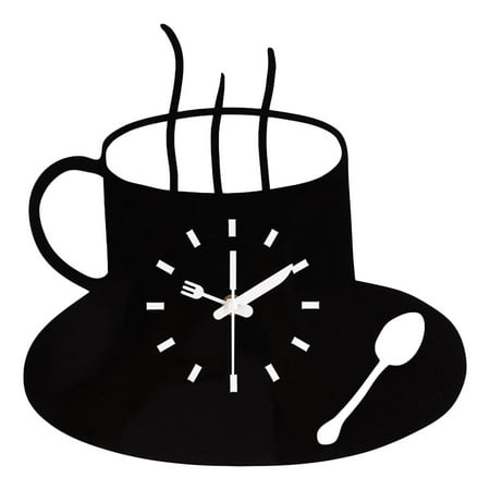 Qumonin Round Coffee Wall Clock - Black Kitchen Decor