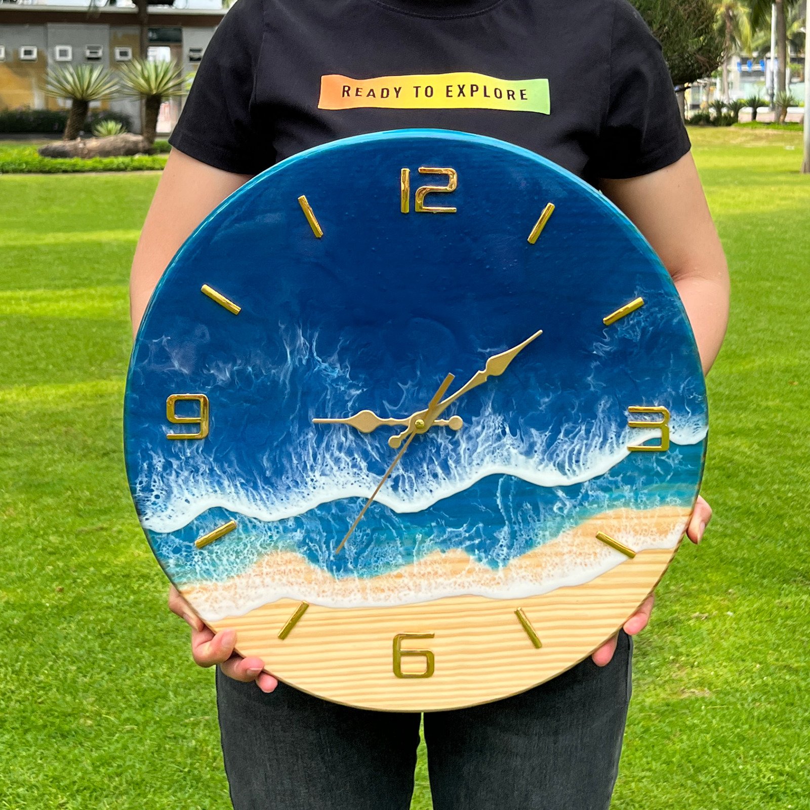 Resin Wooden Wall Clock Handmade Epoxy Wave Clock 18" Nautical Themed Home Decor