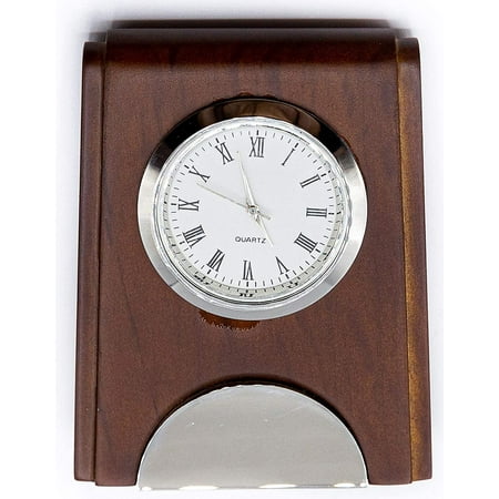 Retro Chrome-Plated Table Desk Wood Silver Block Clock